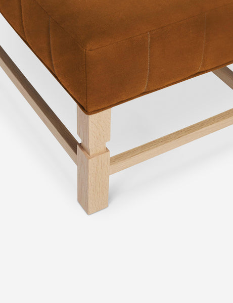 #color::cognac | The vertical channeling on the cushion of the Ambleside Cognac velvet bench