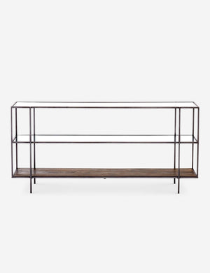 Asher three-tiered coffee table with a wooden lower shelf and two glass upper shelves