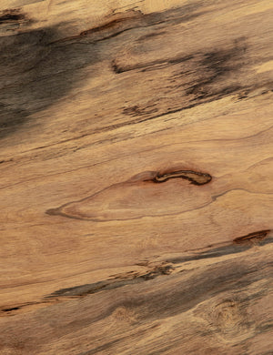 Close up of the natural primavera wood construction of the Boni round coffee table
