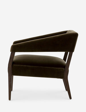 Side view of the Lyssa olive velvet accent chair