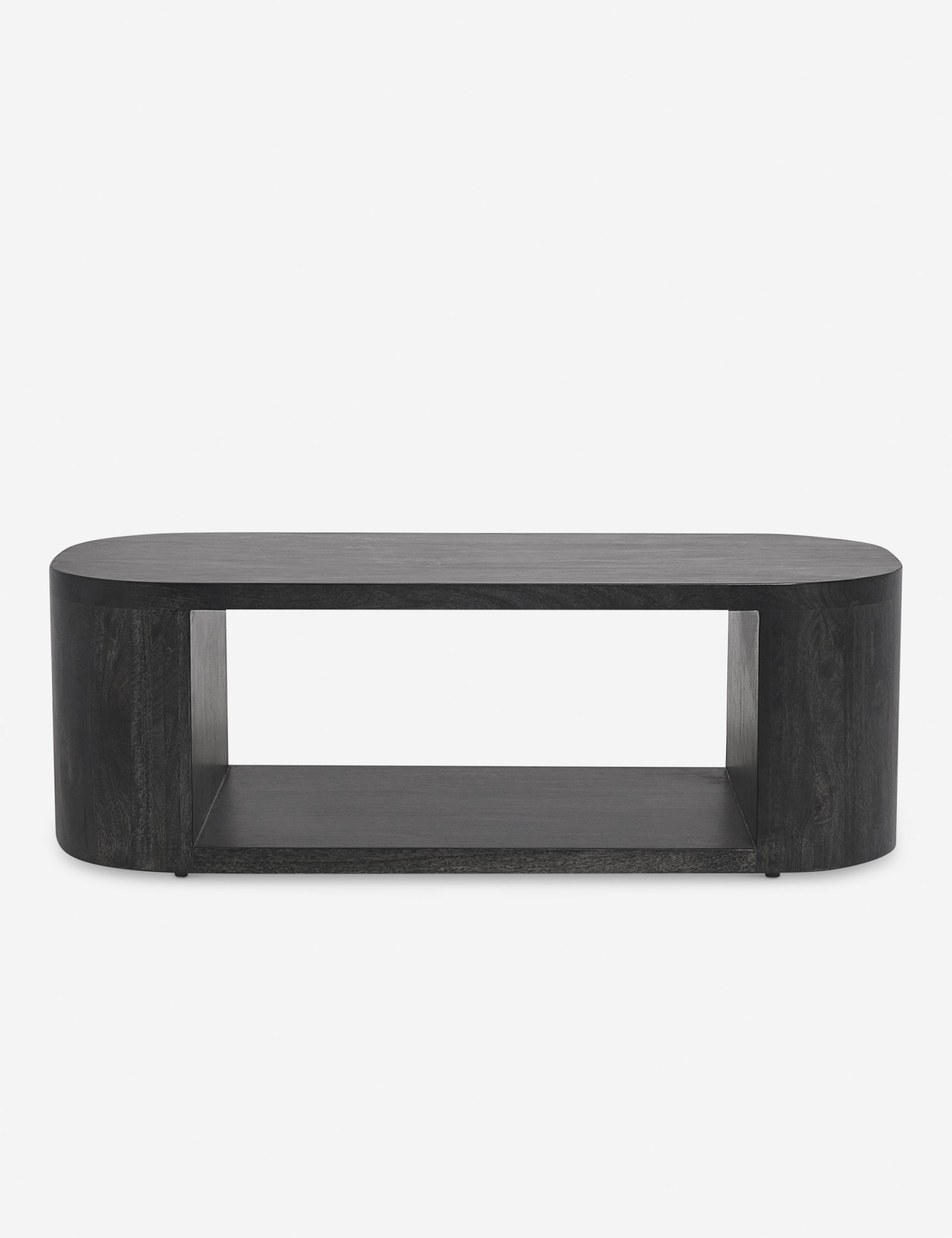 #color::black | Luna black wood oval coffee table.