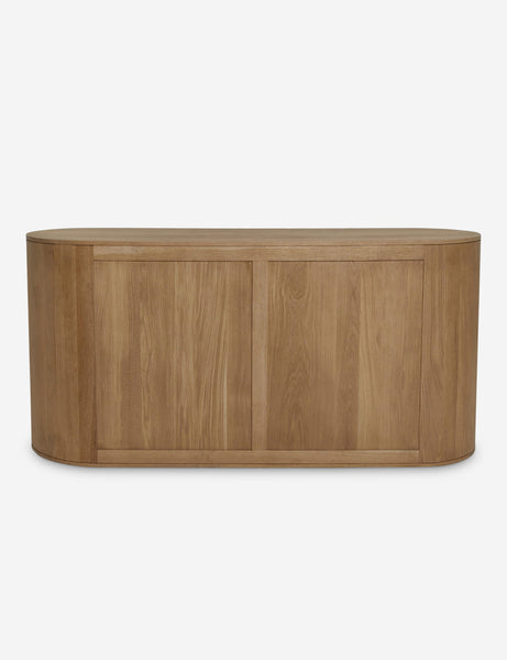 | Back of the Kono 6-drawer curved oak wide dresser.