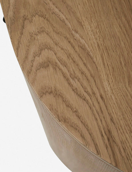 | Close up of the wood grain of the Kono 6-drawer curved oak wide dresser.