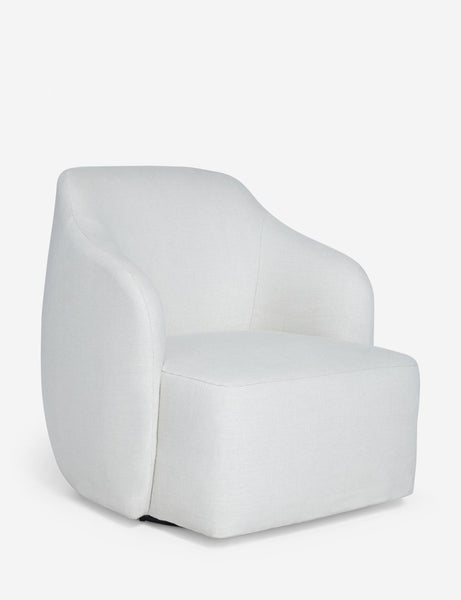 #color::natural | Angled view of the Tobi Natural linen swivel chair