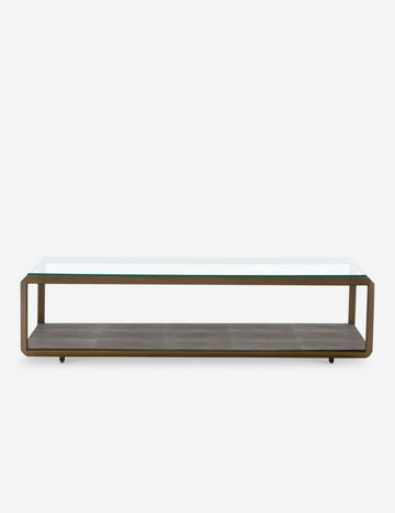 | Eryn shadow-box style Coffee Table with a clear glass top and oiled-bronze frame