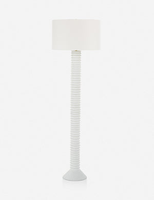 Nabu white metal floor lamp with ribbed base and gold accents by Regina Andrew