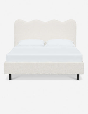 Clementine cream sherpa platform bed with undulating lined headboard