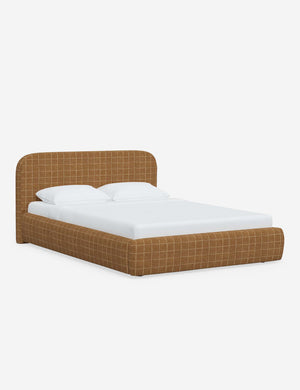 Angled view of the Nabiha Cognac Grid platform bed