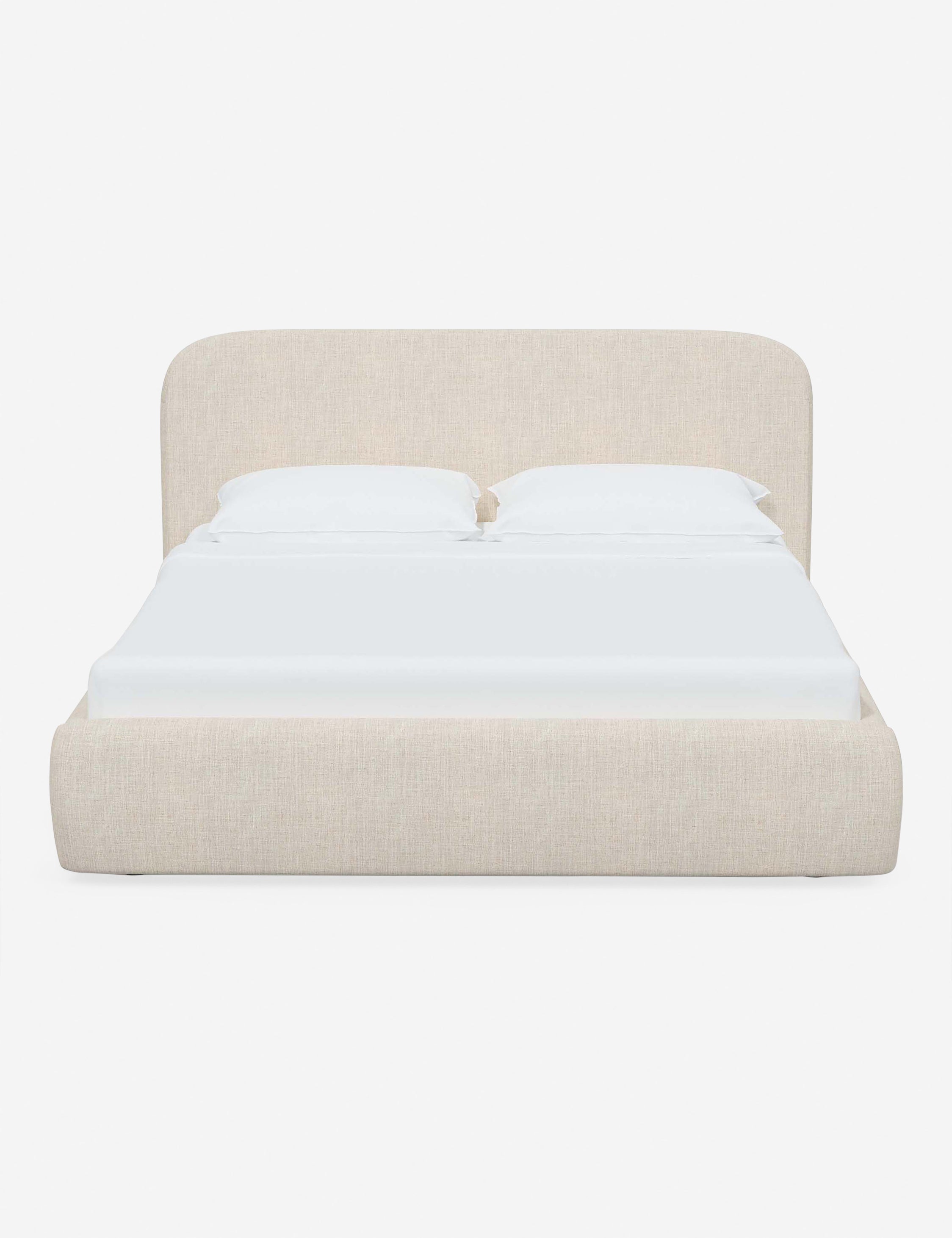 #color::talc-linen #size::twin #size::full #size::queen #size::king #size::cal-king | Nabiha upholstered Talc Linen platform bed with a rounded headboard