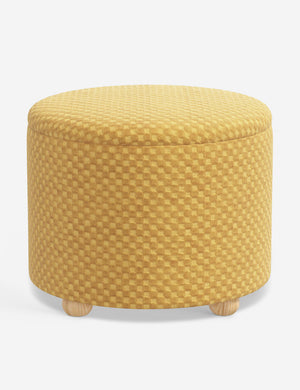 Angled view of the Kamila Hi-Lo Checker Goldenrod 24-inch ottoman