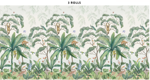 View of full Jungle Wallpaper Mural in the green colorway.