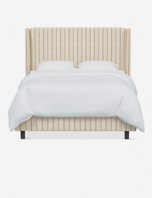 Adara natural stripe linen upholstered bed.