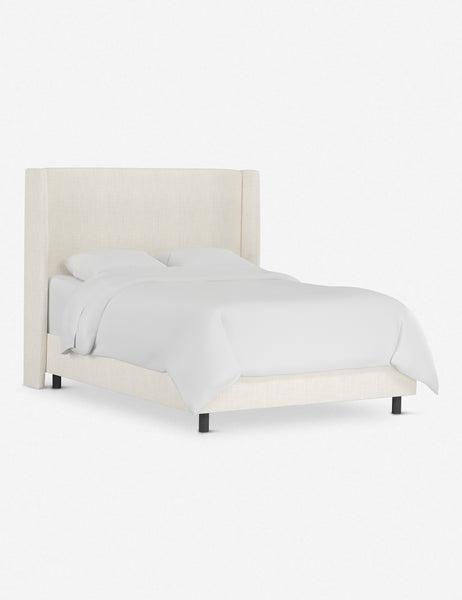 #color::talc-linen #size::cal-king #size::full #size::king #size::queen #size::twin | Angled view of the Adara talc linen upholstered bed.