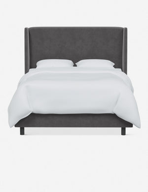 Adara gray velvet upholstered bed.