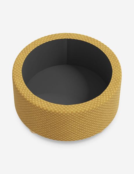 #color::hi-lo-checker-goldenrod-by-sarah-sherman-samuel #size::34-dia | The storage space inside the Kamila Hi-Lo Checker Goldenrod 34-inch ottoman