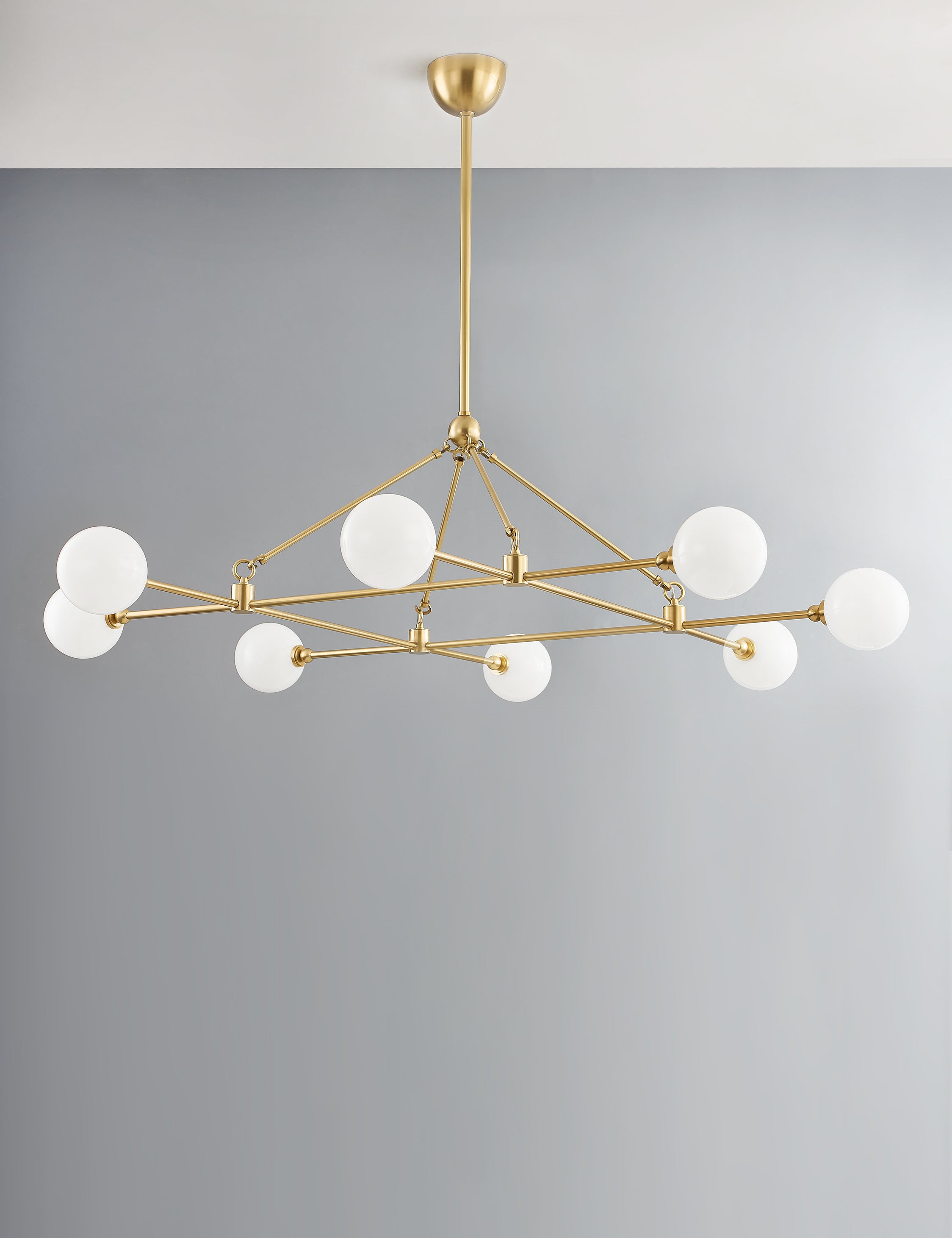 #color::aged-brass #size::46--dia | Helia slim frame modern brass chandelier.