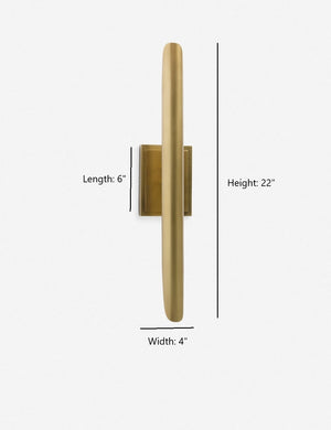 Dimensions on the Baton sleek brass sconce by Regina Andrew