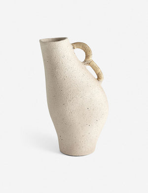 Pisa natural toned organic vase with rattan wrapped handles