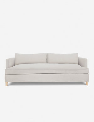 Taupe Boucle Belmont Sofa with curved back and oversized cushions by Ginny Macdonald