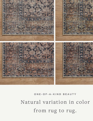 Four corner shots of the Billie Rug in ink and salmon by Amber Lewis x Loloi highlighting the natural variation in color