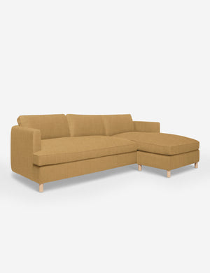 Angled view of the Belmont Camel Orange Linen right-facing sectional sofa