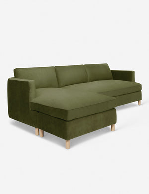 Angled view of the Belmont Jade Green Velvet left-facing sectional sofa