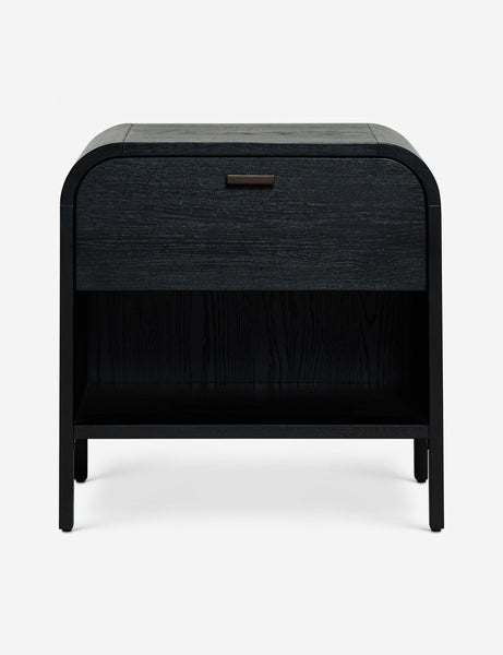 #color::black | Brooke one drawer black nightstand with an open shelf and sleek iron pull