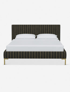 Deva Peppercorn Stripe platform bed with gold legs