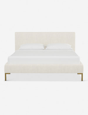 Deva Talc Linen platform bed with gold legs