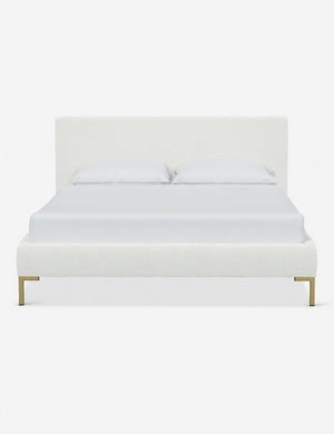Deva White Boucle platform bed with gold legs