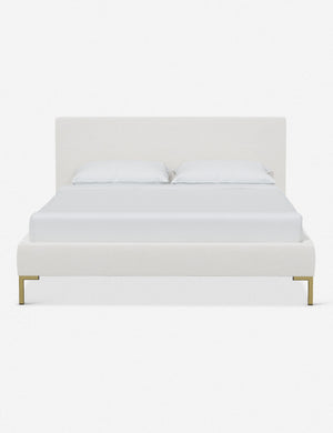 Deva Snow Velvet platform bed with gold legs