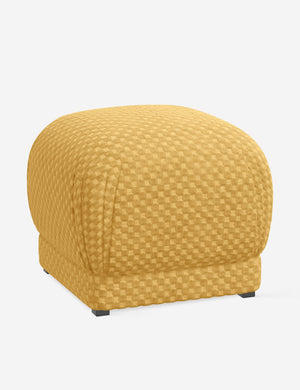 Angled view of the Bailee Hi-Lo Checker Goldenrod ottoman