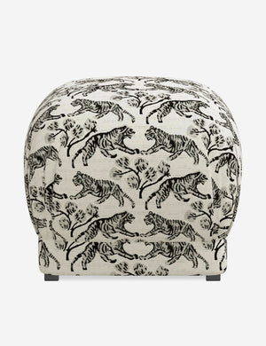Bailee Tiger Ivory upholstered ottoman with a pouf-like design and pleated corners by Sarah Sherman Samuel