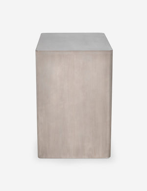 Side view of the Arabel light wood open nightstand with two pull-out drawers