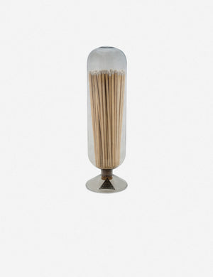 Fireplace-size smoke-tinted glass match cloche by Skeem Design