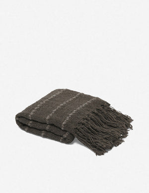 Pismo dark gray pure wool throw blanket with fringed ends