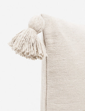 Close-up of the pom pom on the corner of the Sami natural square pillow