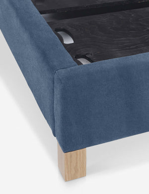 Corner and inside of the Ambleside Harbor Blue Velvet bed