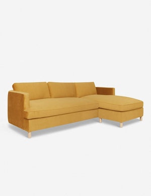 Angled view of the Belmont Goldenrod Velvet right-facing sectional sofa