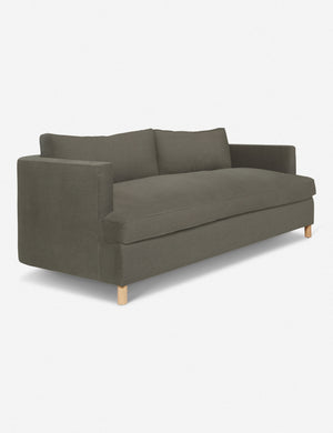 Angled view of the Loden Gray Velvet Belmont Sofa