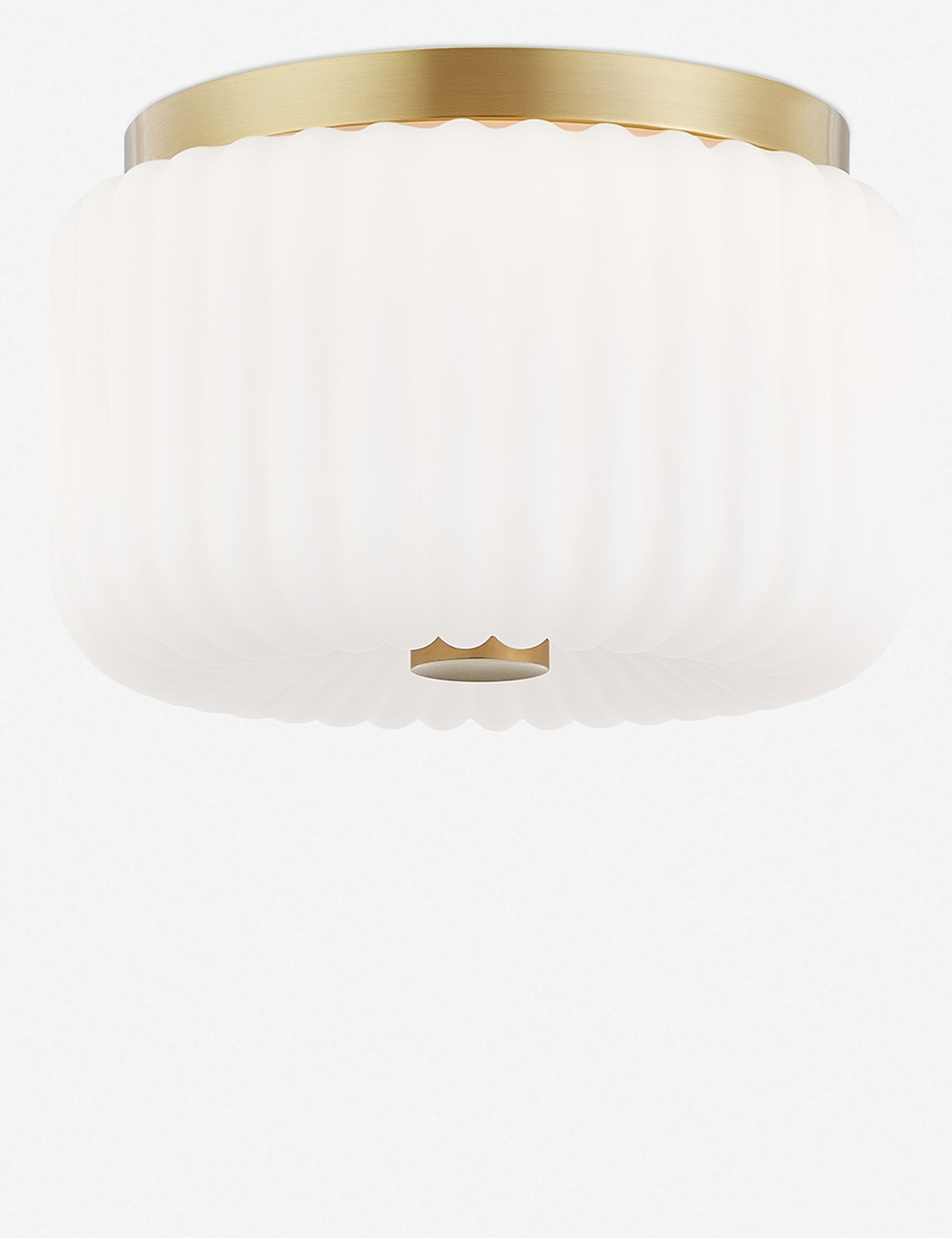 | Harissa white ribbed flush mount light with brass detail