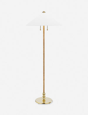 Zora floor lamp with polished base and brass knob detailing