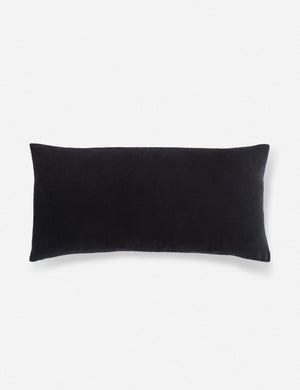 Rear view of the Peregrine black and white marled striped lumbar pillow