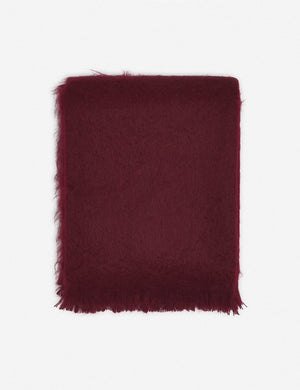 Aimee mohair blush merlot burgundy warm gray wool throw blanket with fringe ends