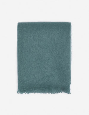 Aimee mohair blue wool throw blanket with fringe ends