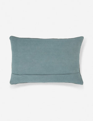 Rear view of the Indigo woven cotton boho and folk-inspired lumbar pillow with a wool front