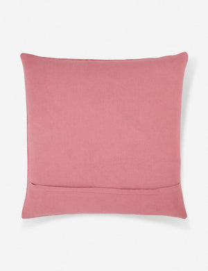 Rear view of the Mirana pink throw pillow with an arabesque pattern and a woven cotton front