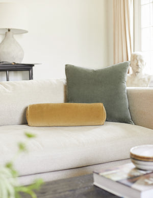 Sabine mustard yellow velvet cylindrical bolster