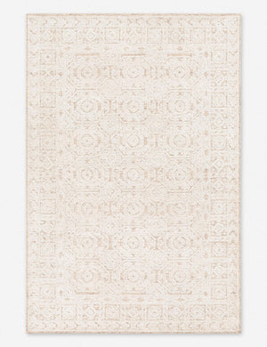 Helene ivory handwoven rug with tiled medallions and a square-patterned border
