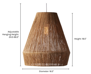 Dimensions on the Tarek twisted jute pendant light